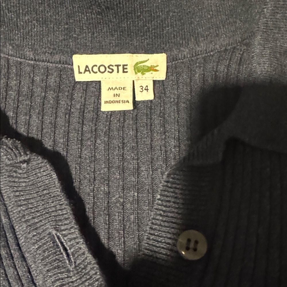 Lacoste Women's Dark Blue Ribbed Button Down Cotton/Cashmere Sweater Size 34 - Picture 2 of 8